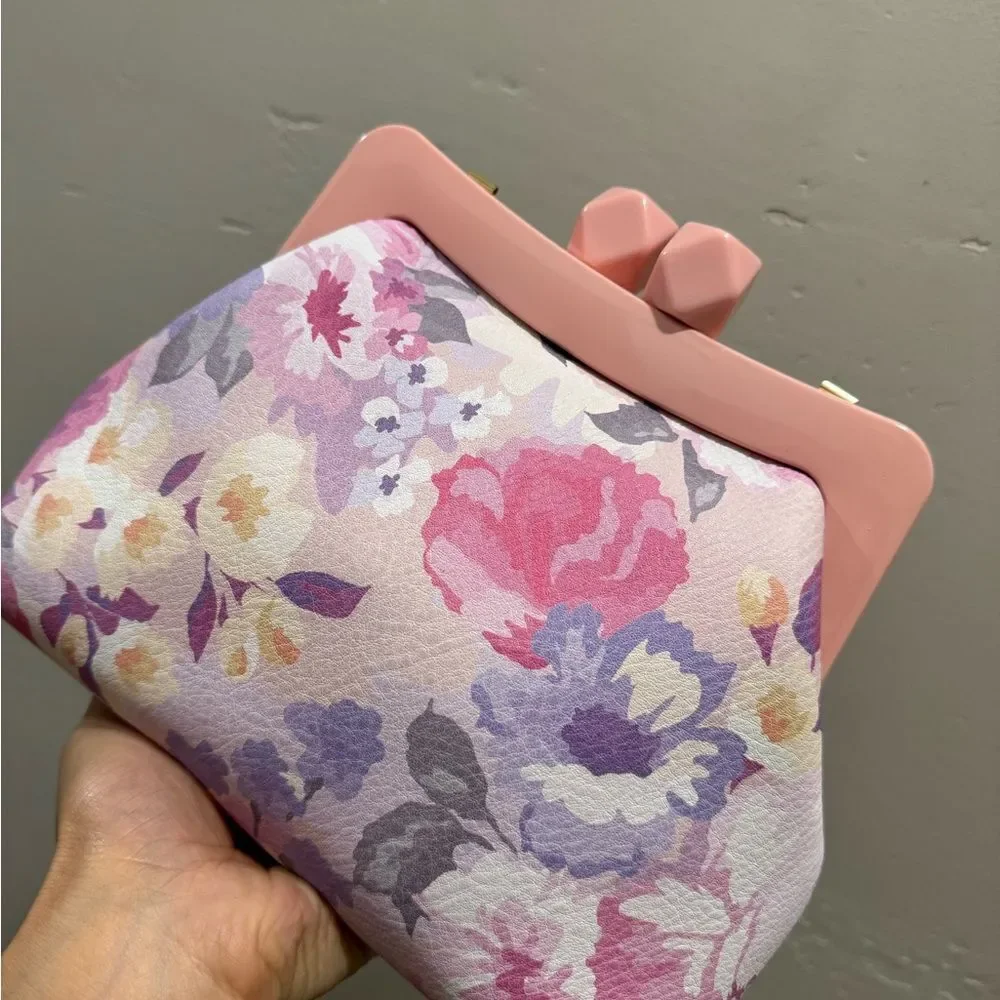 Floral Print Cowhide Leather Handmade Acrylic Frame Clutch Bag, 3 Straps Style